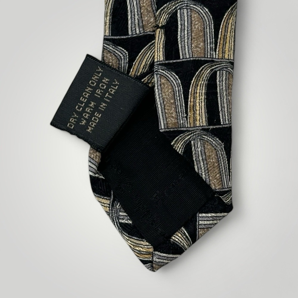 Ermenegildo Zegna Disegno Esclusivo Silk Neck Tie Mens Made in Italy Gold Silver - Picture 11 of 11